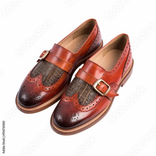 Wallpaper Mural Stylish Brown Leather Dress Shoes with Buckle Detailing for Men, Isolated on White Background Torontodigital.ca