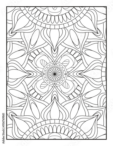 coloring full page mandala design. adult coloring page Vector coloring. Geometric floral pattern. Contour drawing on a white background. Ornamental mandala adult coloring book page.