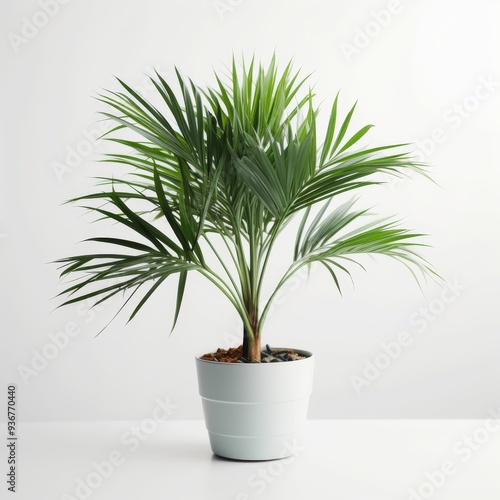 Lush Green Houseplant in Modern White Pot on Minimalist Background - Perfect for Home and Office Decor