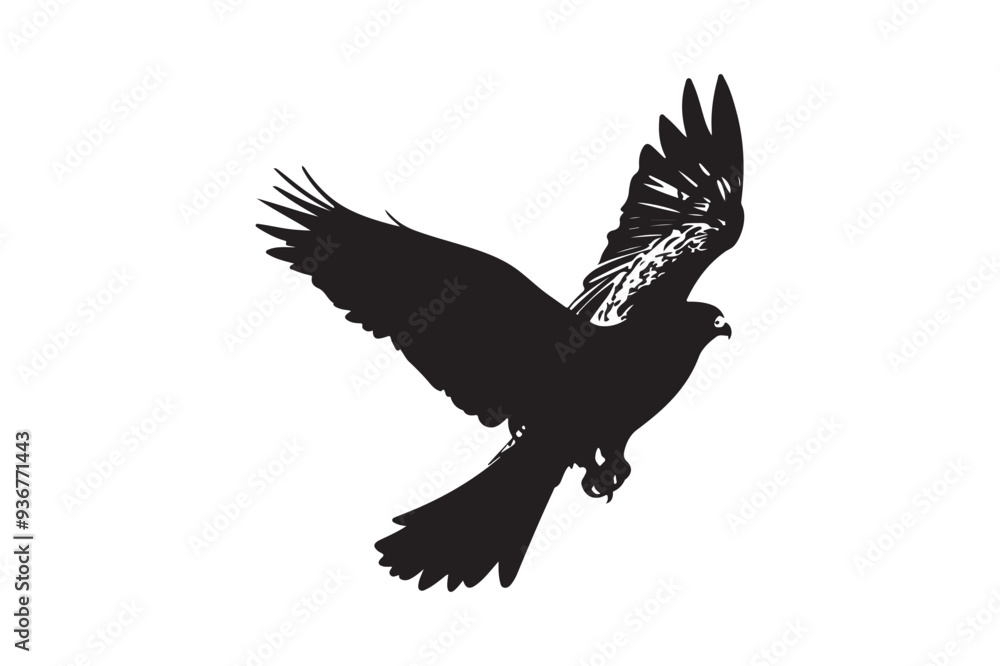 Naklejka premium Flying Bird with Spread Wings Silhouette - Black and White Vector Art