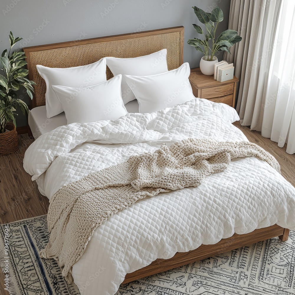 Classic bed with pillow and throw created with generated ai Classic bed with pillow and throw created with generated ai