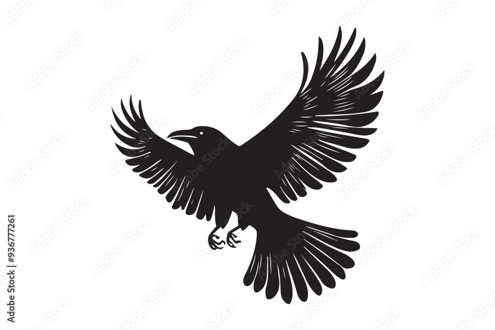 Obraz premium Flying Bird with Spread Wings Silhouette - Black and White Vector Art