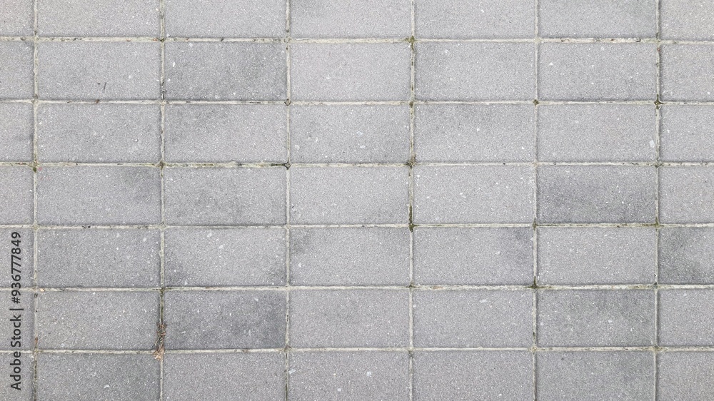 Fototapeta premium Gray brick texture image. Gray bricks grid floor texture background. Top view. Pattern, grid