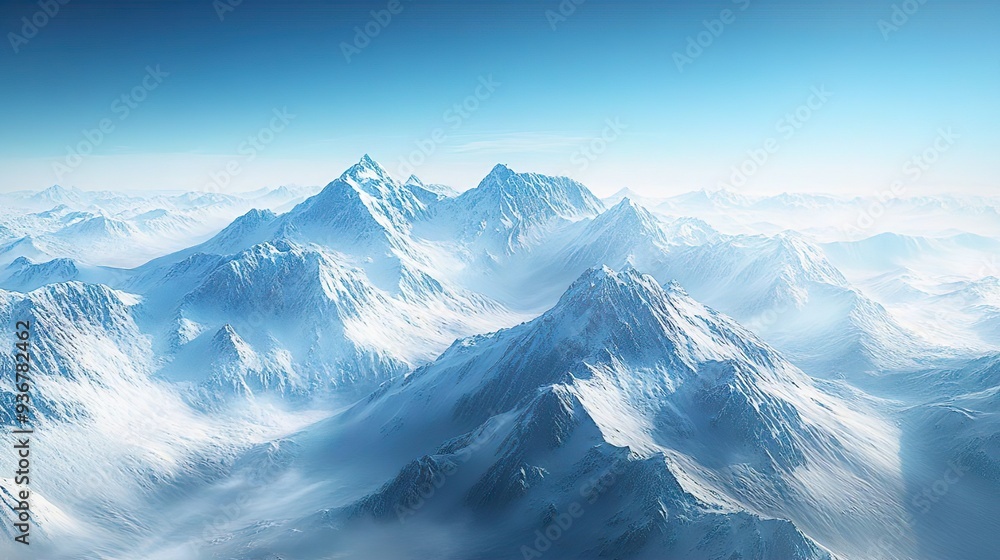 Obraz premium Clear sky over majestic snow-capped mountains ideal for creating winter-themed and scenic wallpaper backgrounds