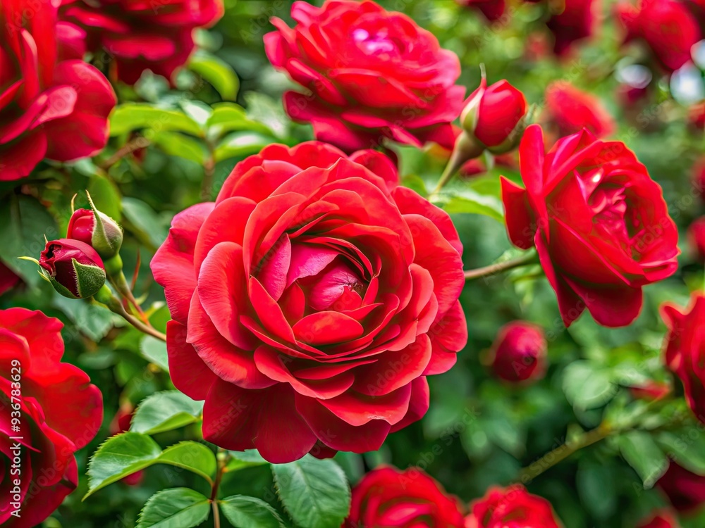 Vibrant close-up of a lush red rose bush with delicate petals and subtle texture, perfect for romantic backgrounds and floral designs. Vibrant close-up of a lush red rose bush with delicate petals and subtle texture, perfect for romantic backgrounds and floral designs.