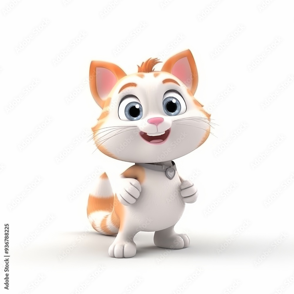Cute Cartoon Cat Illustration with Big Eyes and Smiling Face, Perfect for Children's Books and Educational Material Cute Cartoon Cat Illustration with Big Eyes and Smiling Face, Perfect for Children's Books and Educational Material