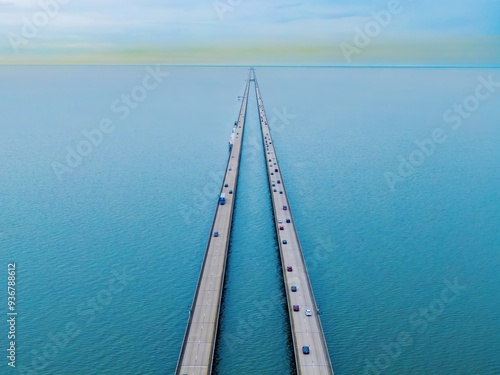 Traffic over the Lake Pontchartrain Causeway Bridge, New Orleans, Louisiana, United States of America. photo