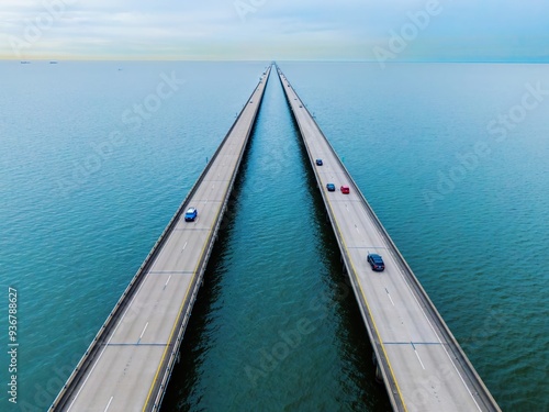 Canvas Print Traffic over the Lake Pontchartrain Causeway Bridge, New Orleans, Louisiana, United States of America