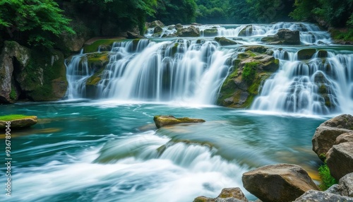 Beautiful Krka Waterfalls in Krka National Park,Croatia.Long exposure for flowing water, ai