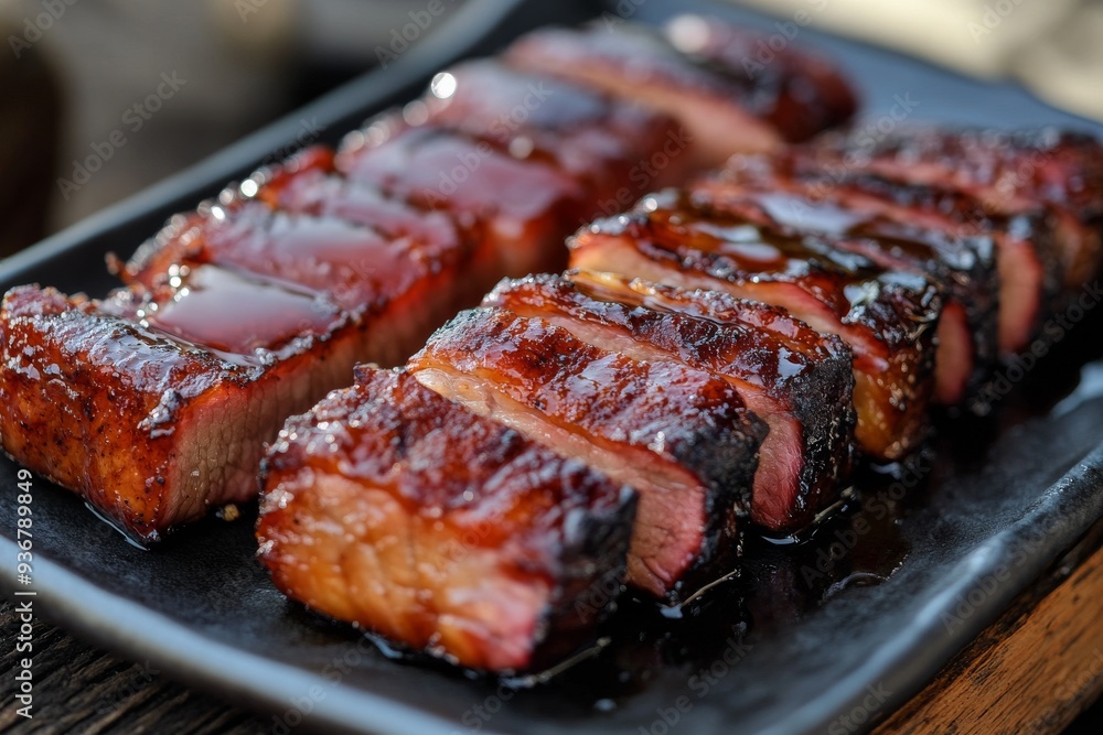 Char Siu, Cantonese-style barbecued pork, marinated in a mixture of honey, five-spice powder, fermented tofu, dark soy sauce, and hoisin sauce, then roasted. Char Siu, Cantonese-style barbecued pork, marinated in a mixture of honey, five-spice powder, fermented tofu, dark soy sauce, and hoisin sauce, then roasted.