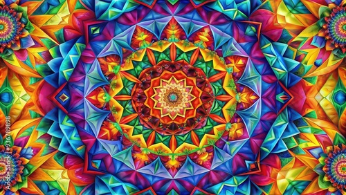 Wallpaper Mural Vibrant colorful geometric shapes in various forms and sizes overlap to create a mesmerizing abstract pattern, covering the entire surface with a kaleidoscope of colors. Torontodigital.ca