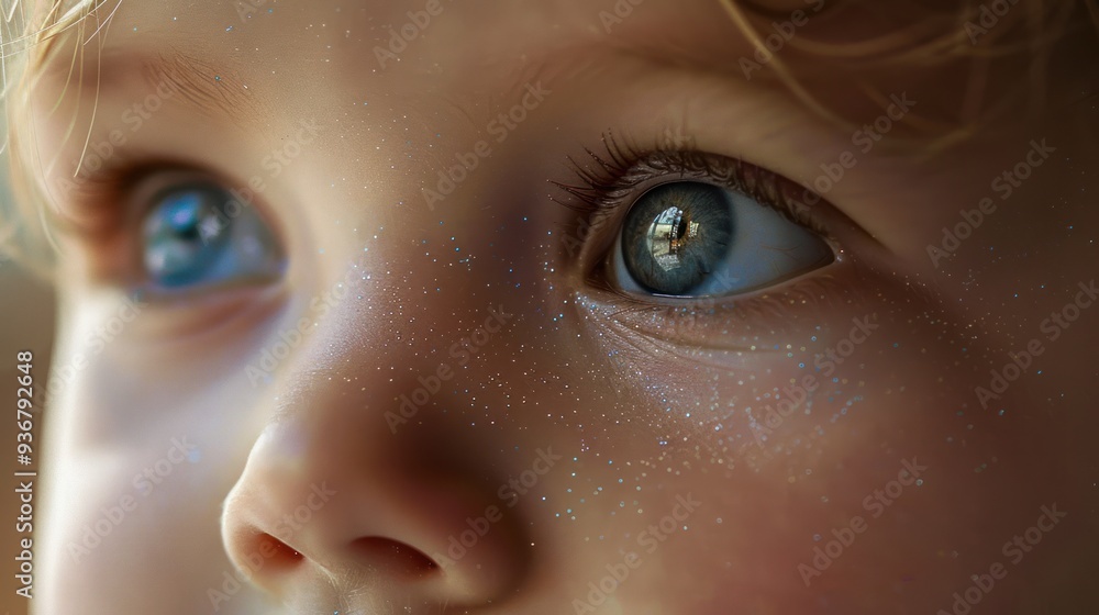 A close-up of a child's eyes looking away from the camera A close-up of a child's eyes looking away from the camera