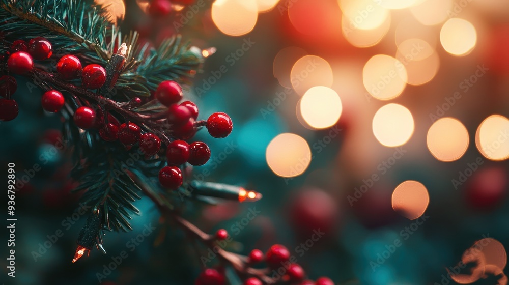 This decorative garland features vibrant red berries intertwined with lush greenery and twinkling lights, enhancing holiday cheer This decorative garland features vibrant red berries intertwined with lush greenery and twinkling lights, enhancing holiday cheer