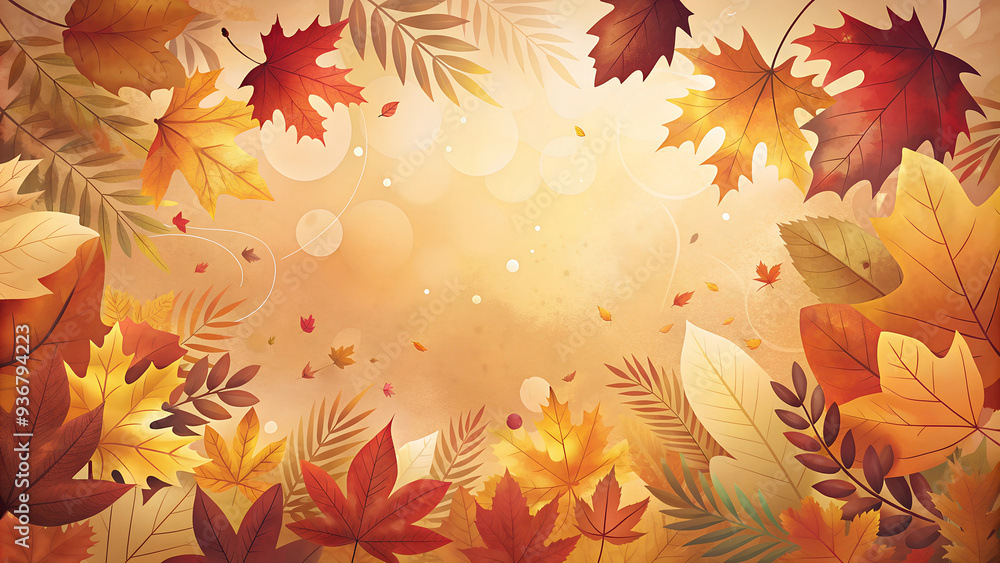 Abstract Autumn Banner Background of Leaves with copy space. Autumn leaves banner background with copy space. Flat illustration of botanical leaves watercolor