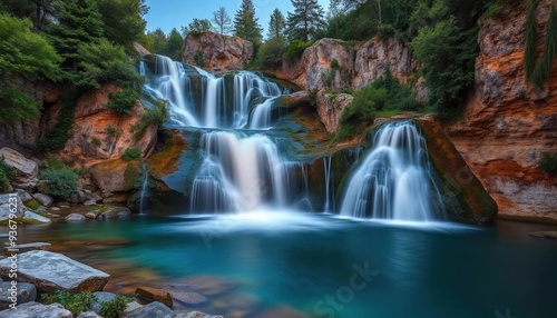 Beautiful Krka Waterfalls in Krka National Park,Croatia.Long exposure for flowing water, ai