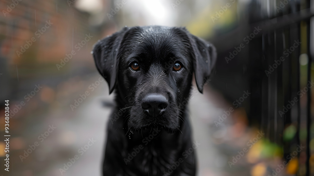 Black Dog Walking Down Sidewalk Next Blac Black Dog Walking Down Sidewalk Next Blac