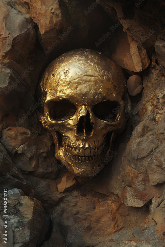 gold skull inside the rocks gold skull inside the rocks