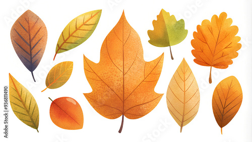 Autumn leaves illustration | Colorful falling autumn leaves isolated at transparent background, fall concept, banner, flat illustration