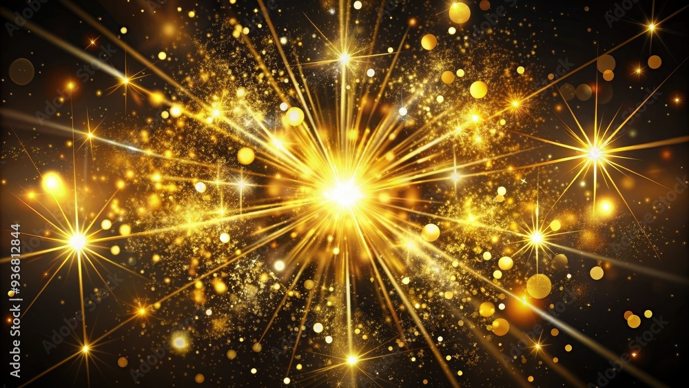 Vibrant golden sparkles explode in a whimsical burst, set against a dark background, evoking a sense of luxury, magic, and celebration in this mesmerizing abstract design. Vibrant golden sparkles explode in a whimsical burst, set against a dark background, evoking a sense of luxury, magic, and celebration in this mesmerizing abstract design.