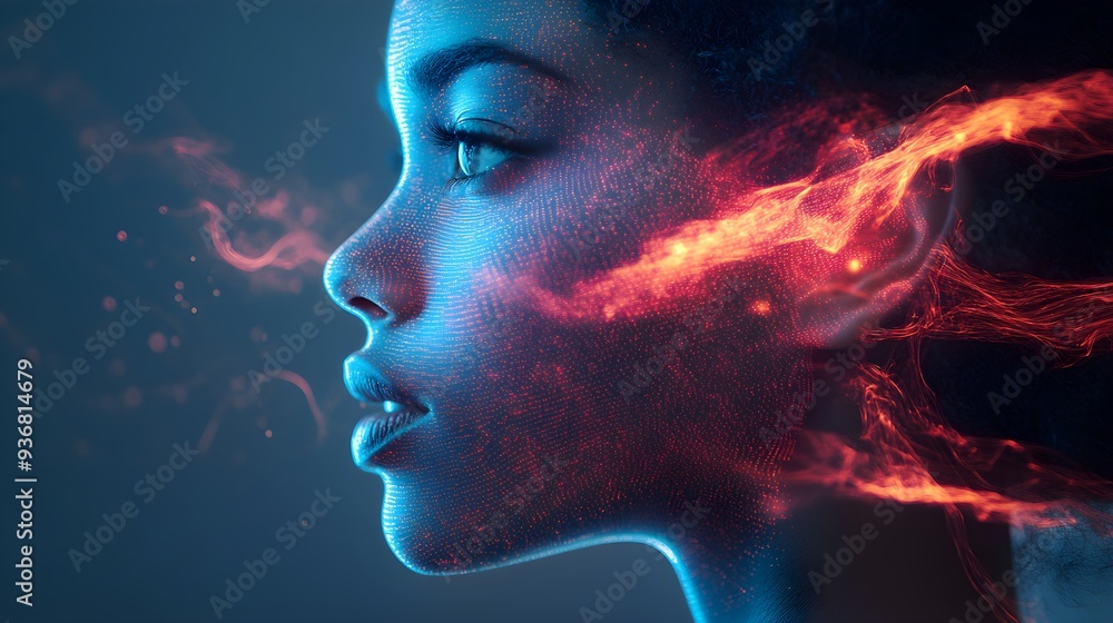 A blend of a digital voiceprint and soundwaves, showcasing advanced AI speech recognition in biometric security, in a sleek double exposure style--style raw A blend of a digital voiceprint and soundwaves, showcasing advanced AI speech recognition in biometric security, in a sleek double exposure style--style raw