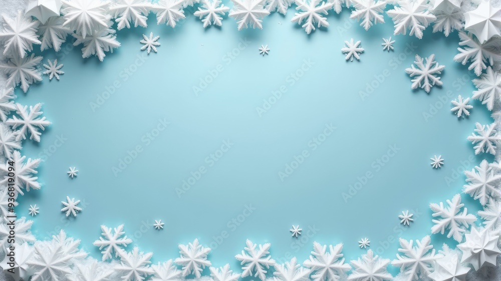 Winter Snowflake Background Illustration Perfect for Christmas and Holiday Designs, Featuring White Paper Snowflakes on Light Blue Background Winter Snowflake Background Illustration Perfect for Christmas and Holiday Designs, Featuring White Paper Snowflakes on Light Blue Background