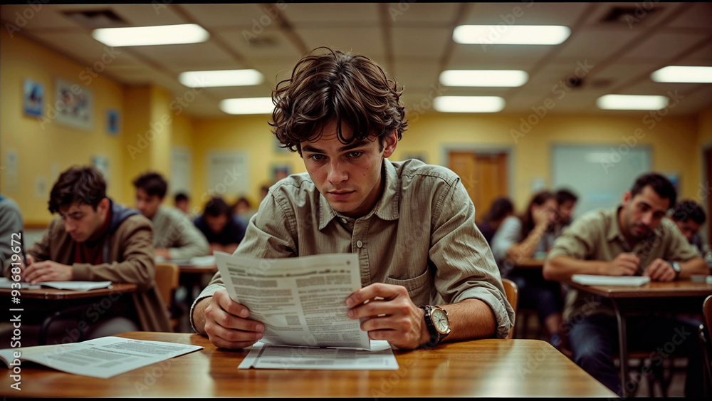Back to school. Young student checking exam results. Back to school. Young student checking exam results.