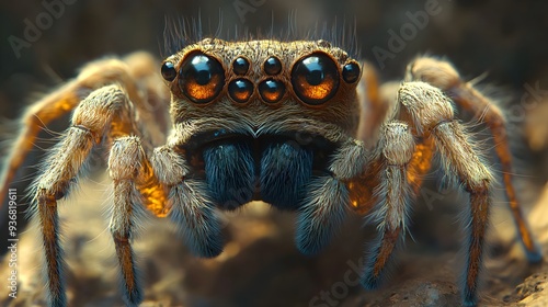 A spider with multiple eyes and fangs photo