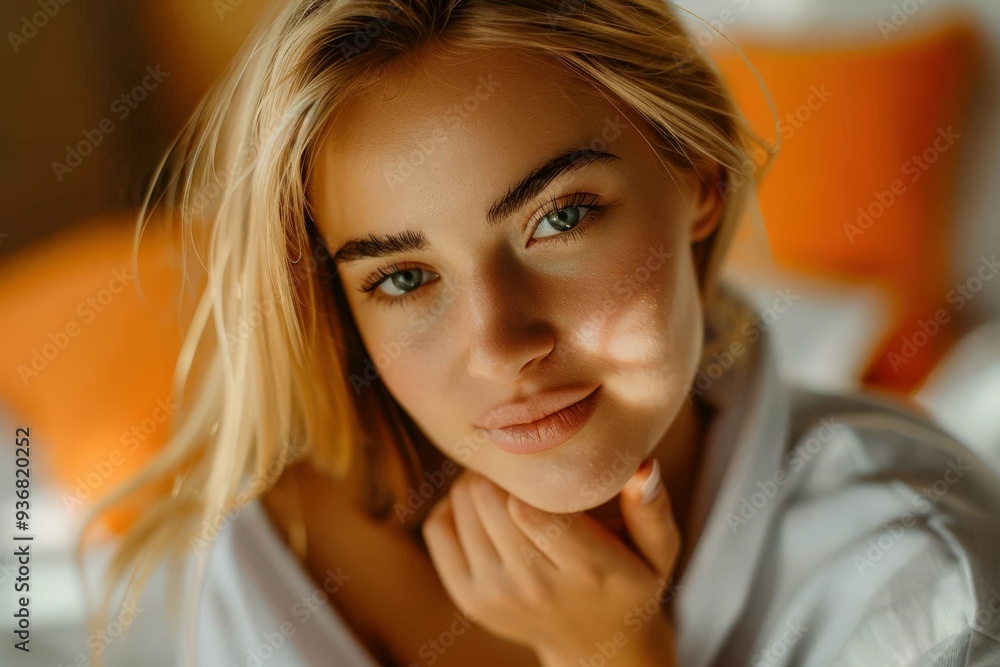 Close-up of sunscreen being blended seamlessly into a woman's cheekbone. Beautiful simple AI generated image Close-up of sunscreen being blended seamlessly into a woman's cheekbone. Beautiful simple AI generated image