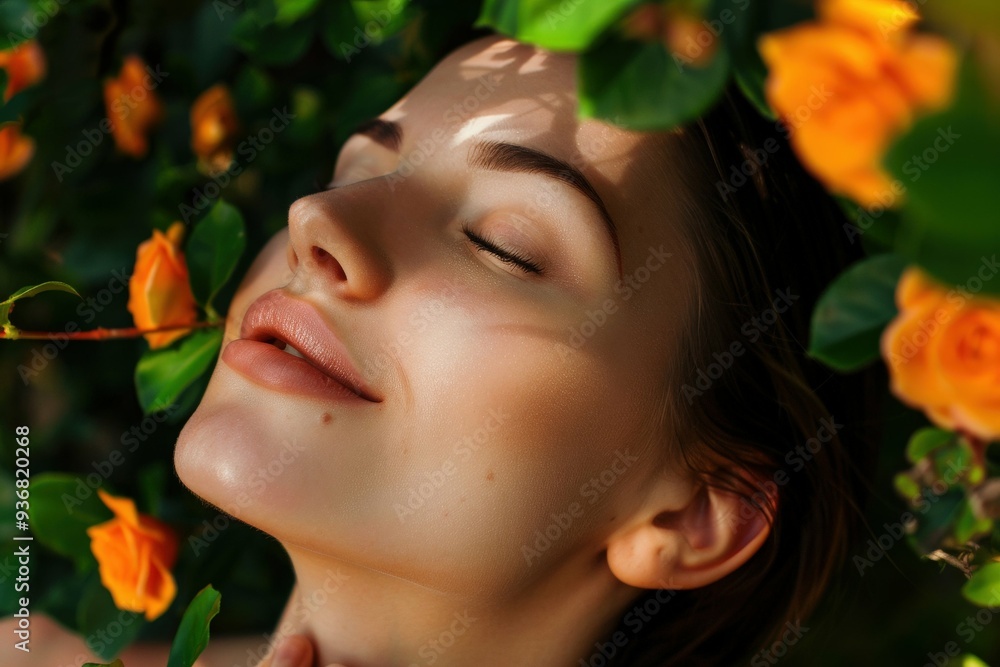 Close-up of sunscreen being blended seamlessly into a woman's cheekbone. Beautiful simple AI generated image Close-up of sunscreen being blended seamlessly into a woman's cheekbone. Beautiful simple AI generated image
