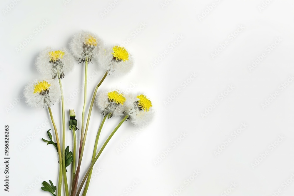 Obraz premium Three stems and flowers of the small-cup daffodil cultivar Pink Rim against a white background. Beautiful simple AI generated image
