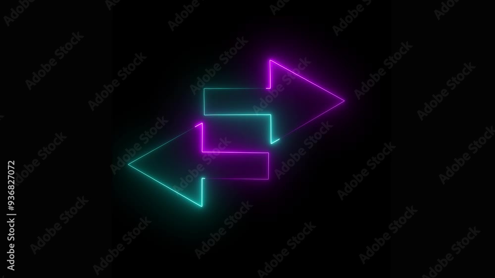 abstract glowing neon line double pink purple color arrow icon motion. on dark background. abstract glowing neon line double pink purple color arrow icon motion. on dark background.