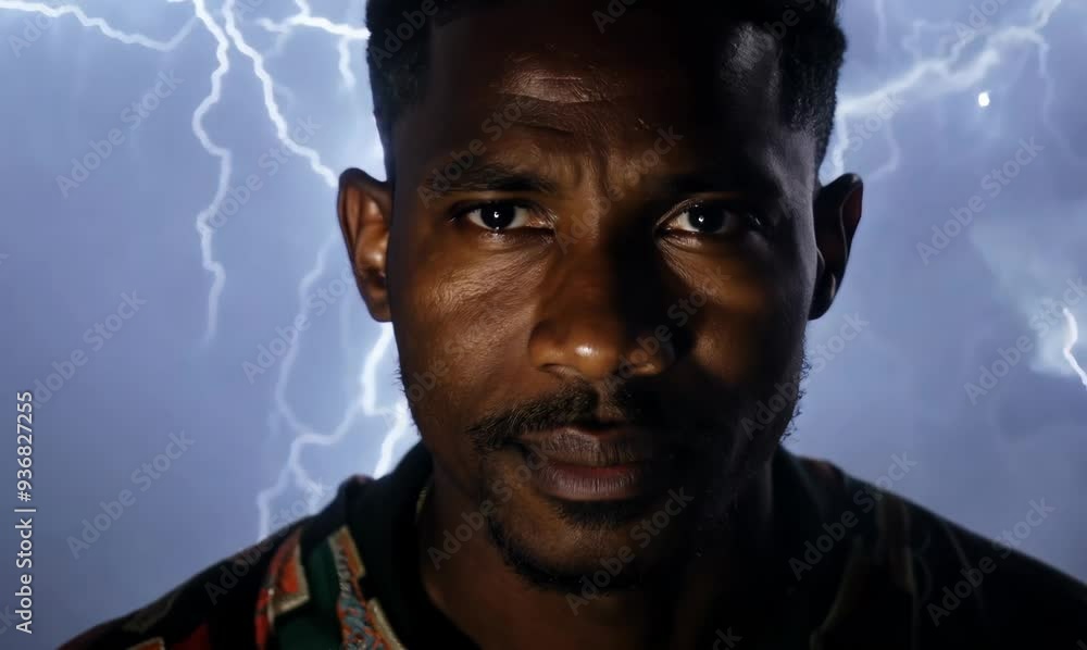 Senegalese Man on Hill with Lightning Background Senegalese Man on Hill with Lightning Background