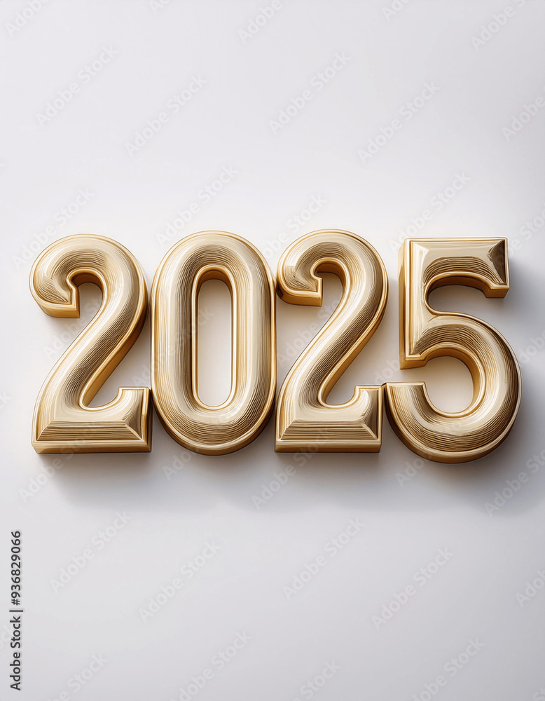 A realistic photo of white gold 2025 letters isolated on a white background, sharp focus A realistic photo of white gold 2025 letters isolated on a white background, sharp focus