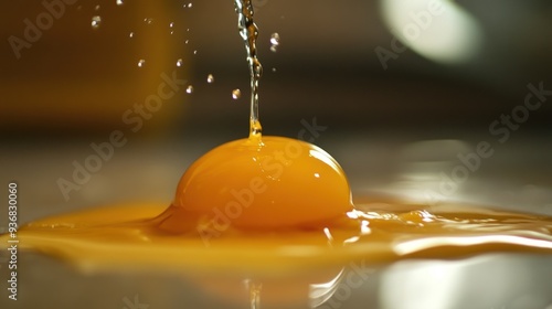 Chicken egg yolk drips to the surface photo