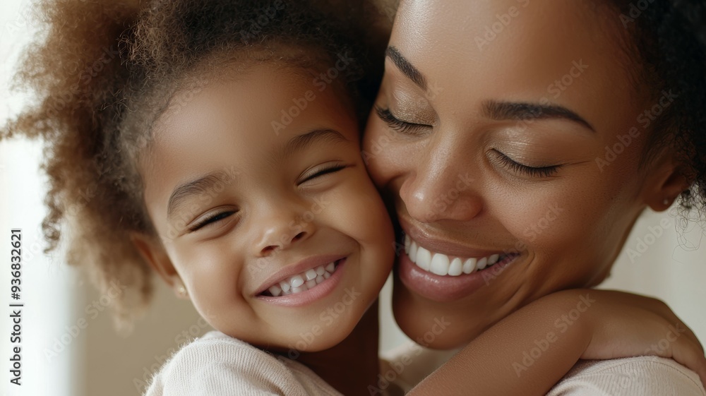 A mother and her daughter are hugging each other, both smiling A mother and her daughter are hugging each other, both smiling