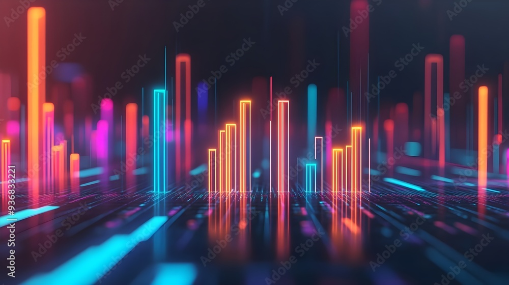 Abstract Neon Cityscape with glowing digital lines Abstract Neon Cityscape with glowing digital lines