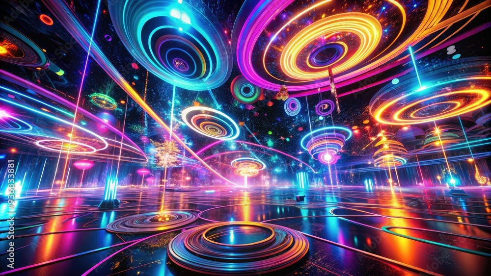Vibrant neon lights swirl and dance in mesmerizing abstract patterns, creating a futuristic and hypnotic atmosphere in this stunning high-contrast digital artwork. Vibrant neon lights swirl and dance in mesmerizing abstract patterns, creating a futuristic and hypnotic atmosphere in this stunning high-contrast digital artwork.