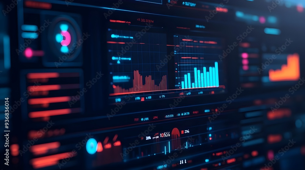Blue and Red Charts on a Dark Screen Blue and Red Charts on a Dark Screen