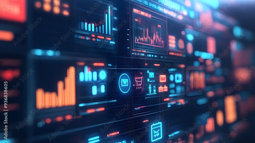Digital Interface with Data and Icons Digital Interface with Data and Icons