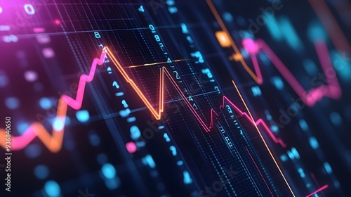 Wallpaper Mural Financial Data Analysis Chart with Neon Lines Torontodigital.ca