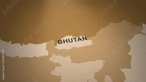 Old Paper Map of Bhutan photo