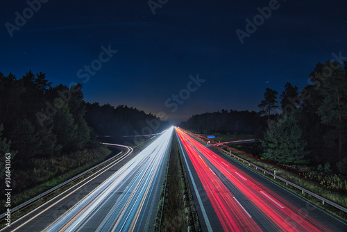 Langzeitbelichtung - Autobahn - Strasse - Traffic - Travel - Background - Line - Ecology - Highway - Long Exposure - Motorway - Night Traffic - Light Trails - High quality photo	 photo