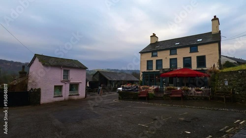 Busy Cumbrian town of Hawkshead. UK