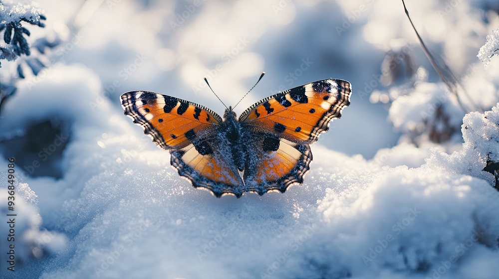 Obraz premium Butterfly isolated on winter background