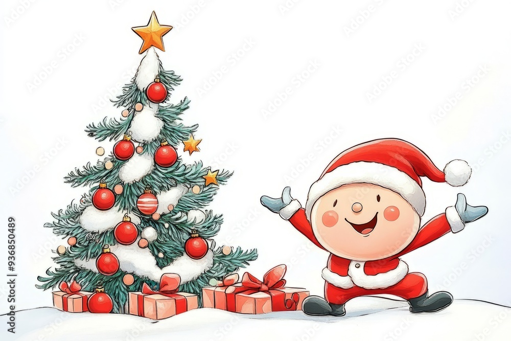 Background with cartoon santa claus and Christmas tree on white background. Background with cartoon santa claus and Christmas tree on white background.