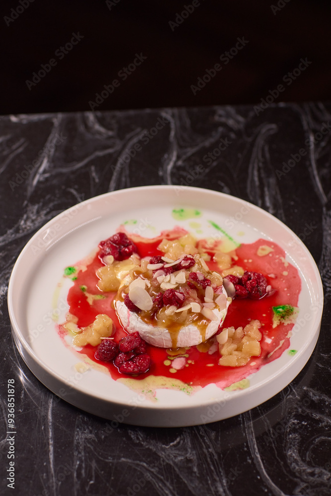 Savor the delicious dessert that combines fresh fruits and an exquisite sauce topping Savor the delicious dessert that combines fresh fruits and an exquisite sauce topping