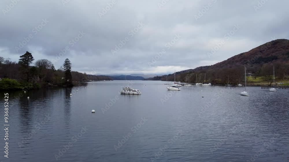 Cinematic aerial drone view of the beautiful park of Fell Foot on Lake Windermere. Cumbria, English Lake District, UK Cinematic aerial drone view of the beautiful park of Fell Foot on Lake Windermere. Cumbria, English Lake District, UK