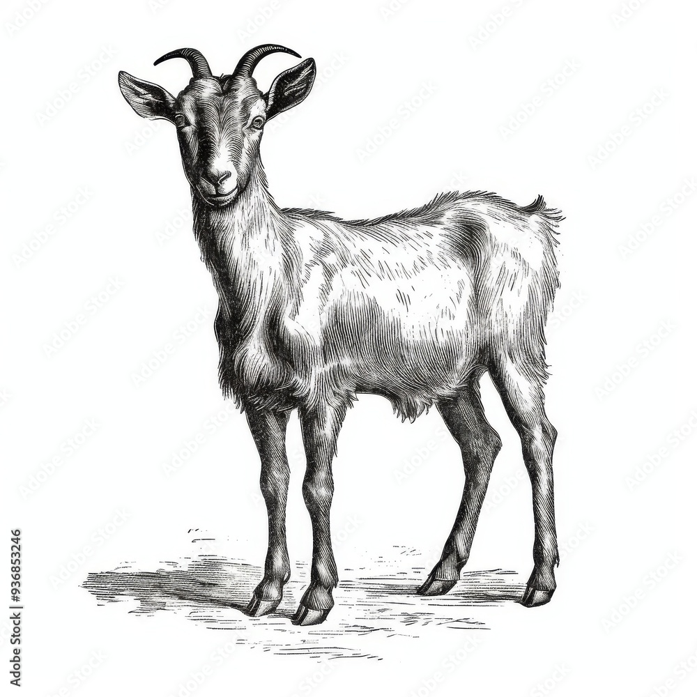 Obraz premium Detailed Black and White Goat Illustration for Agricultural and Educational Use