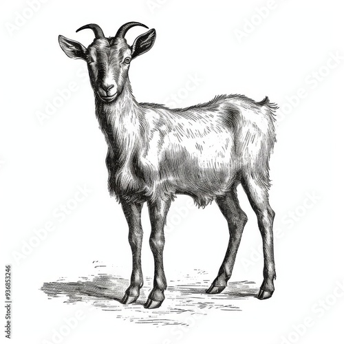 Detailed Black and White Goat Illustration for Agricultural and Educational Use