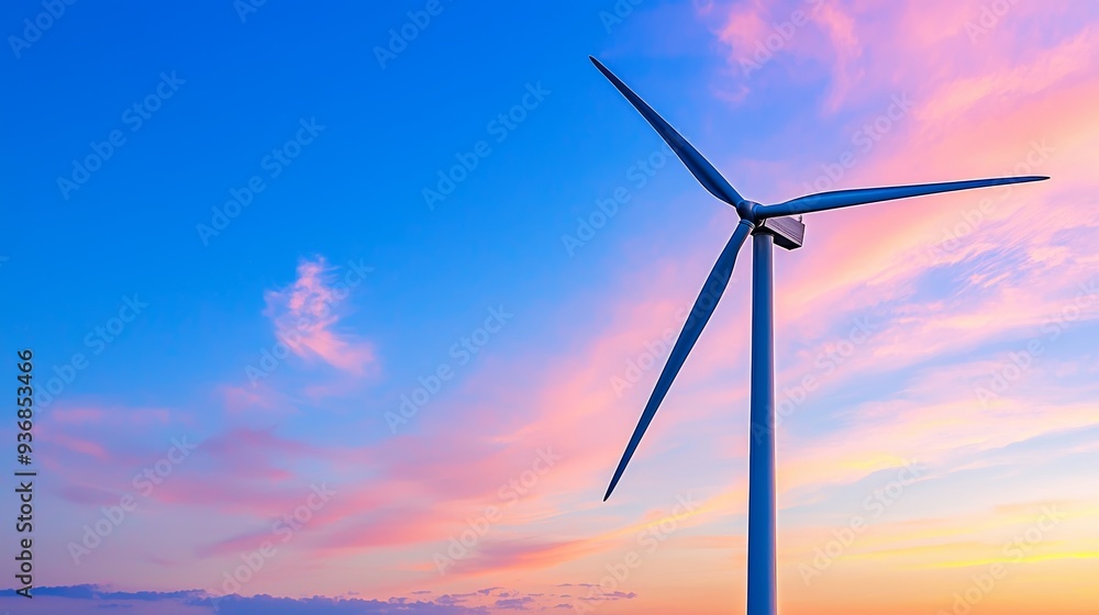 Wind turbine against a colorful sunset sky, symbolizing renewable energy and sustainable development Wind turbine against a colorful sunset sky, symbolizing renewable energy and sustainable development